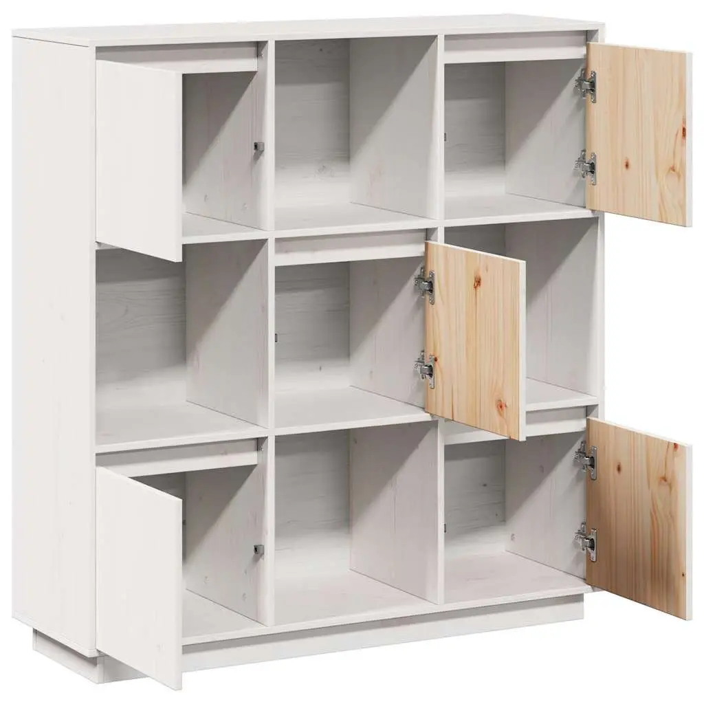 Solid Pine Wood White Highboard Cabinet with 5 Doors