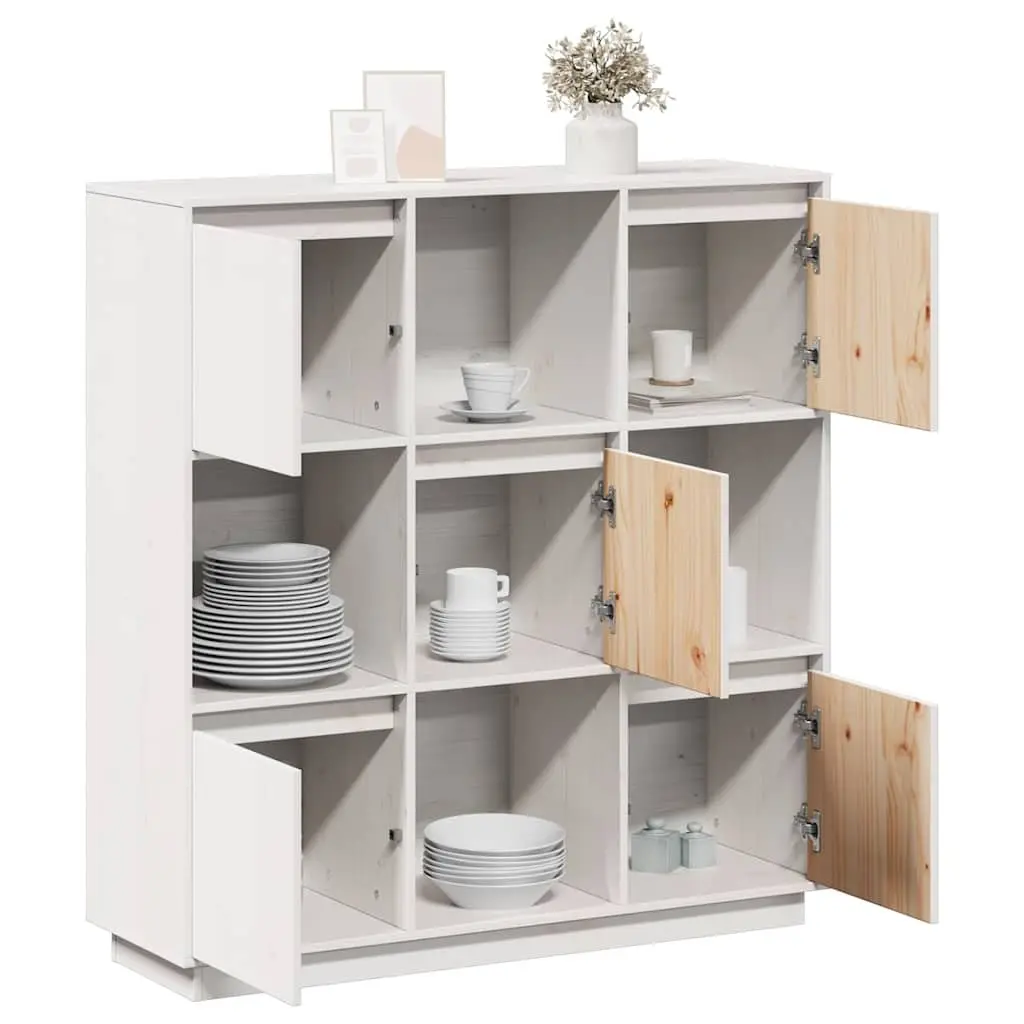 Solid Pine Wood White Highboard Cabinet with 5 Doors