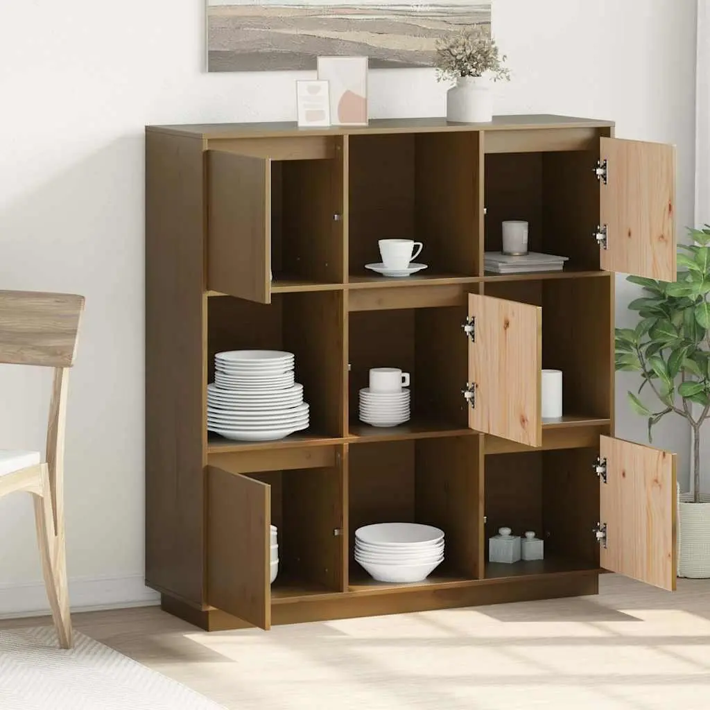 Solid Pine Wood Highboard Storage Cabinet with 5 Doors