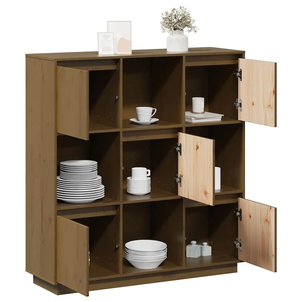 Solid Pine Wood Highboard Storage Cabinet with 5 Doors