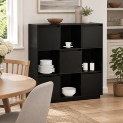 Solid Wood Highboard in Black, 110.5x35x117 cm