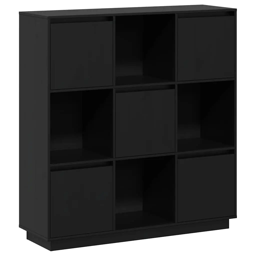 Solid Wood Highboard in Black, 110.5x35x117 cm