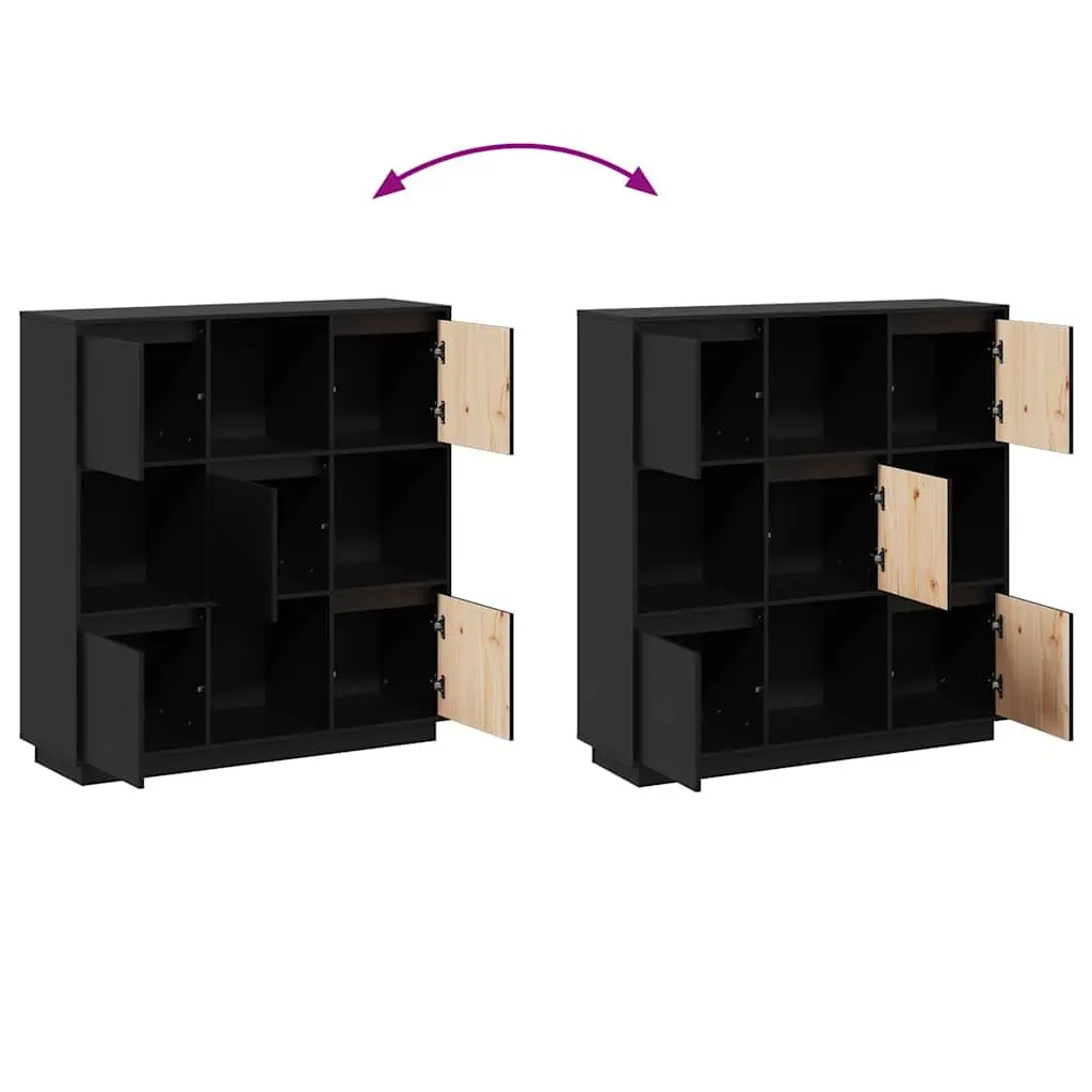 Solid Wood Highboard in Black, 110.5x35x117 cm