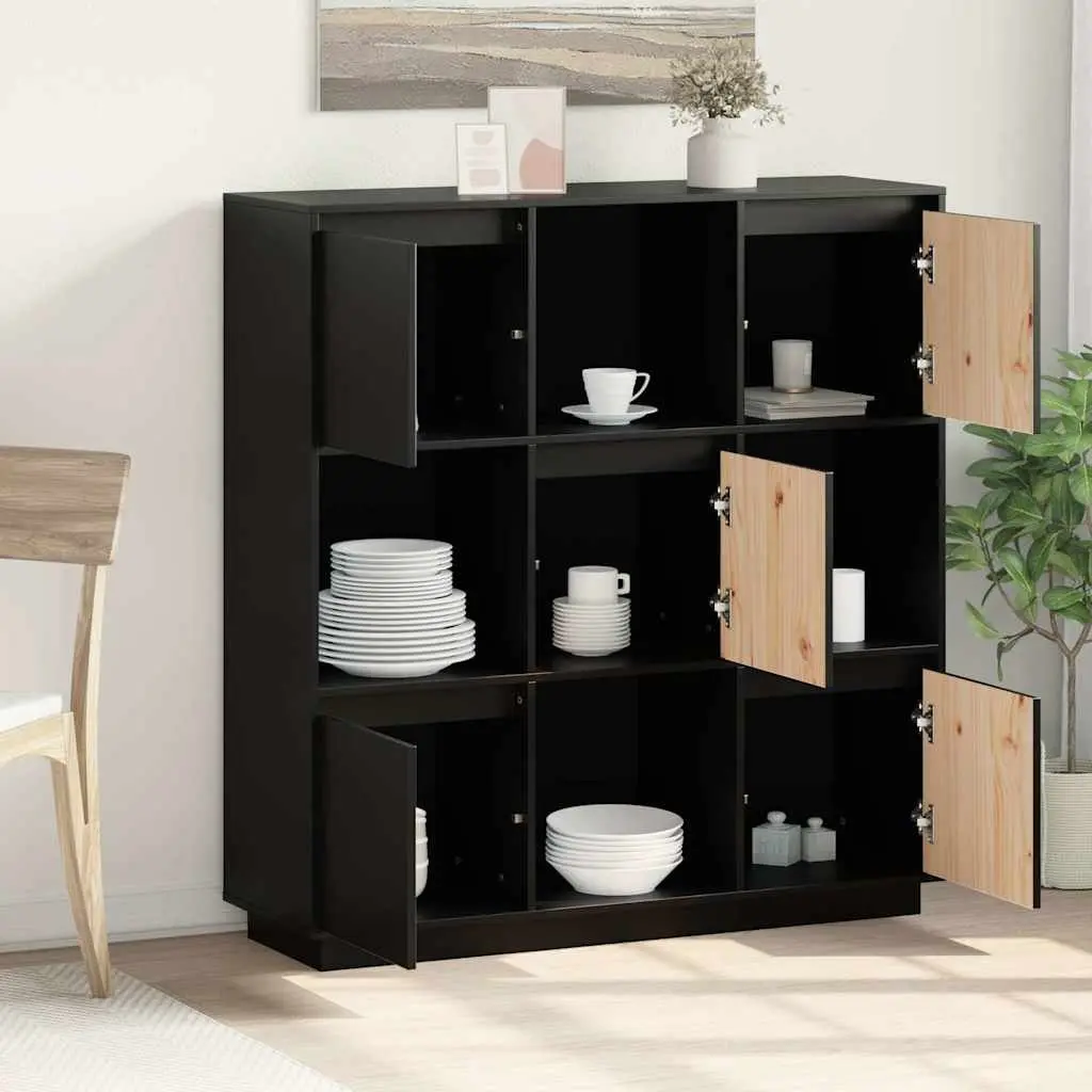 Solid Wood Highboard in Black, 110.5x35x117 cm