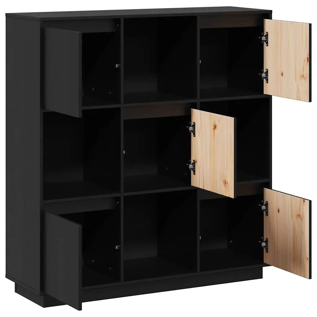 Solid Wood Highboard in Black, 110.5x35x117 cm