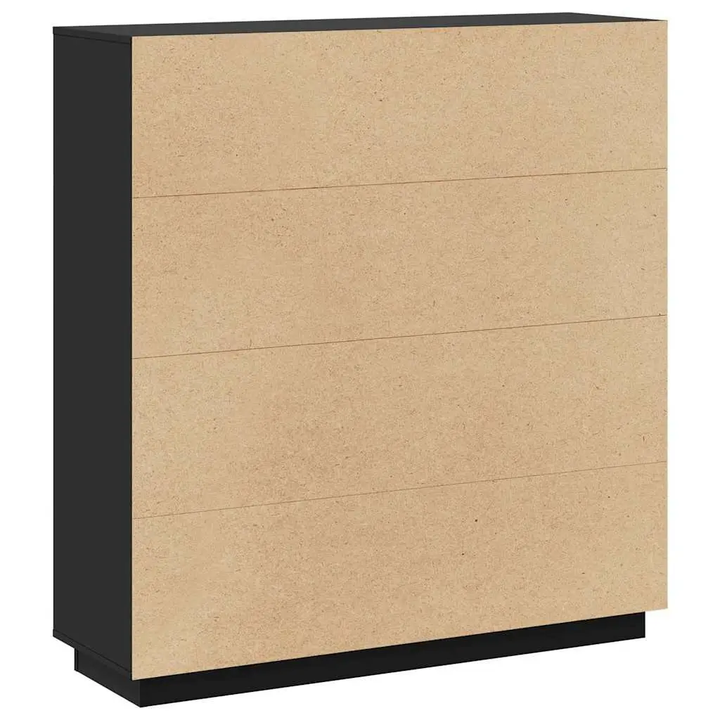 Solid Wood Highboard in Black, 110.5x35x117 cm