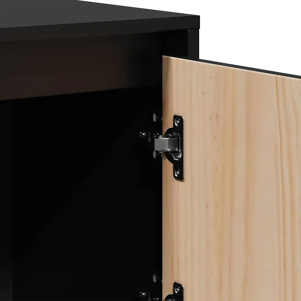 Solid Wood Highboard in Black, 110.5x35x117 cm