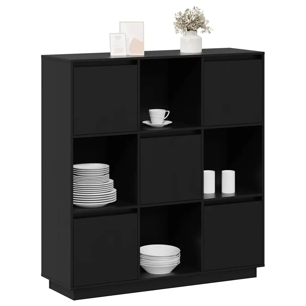 Solid Wood Highboard in Black, 110.5x35x117 cm