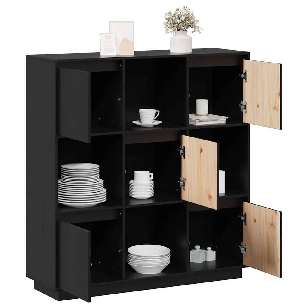 Solid Wood Highboard in Black, 110.5x35x117 cm