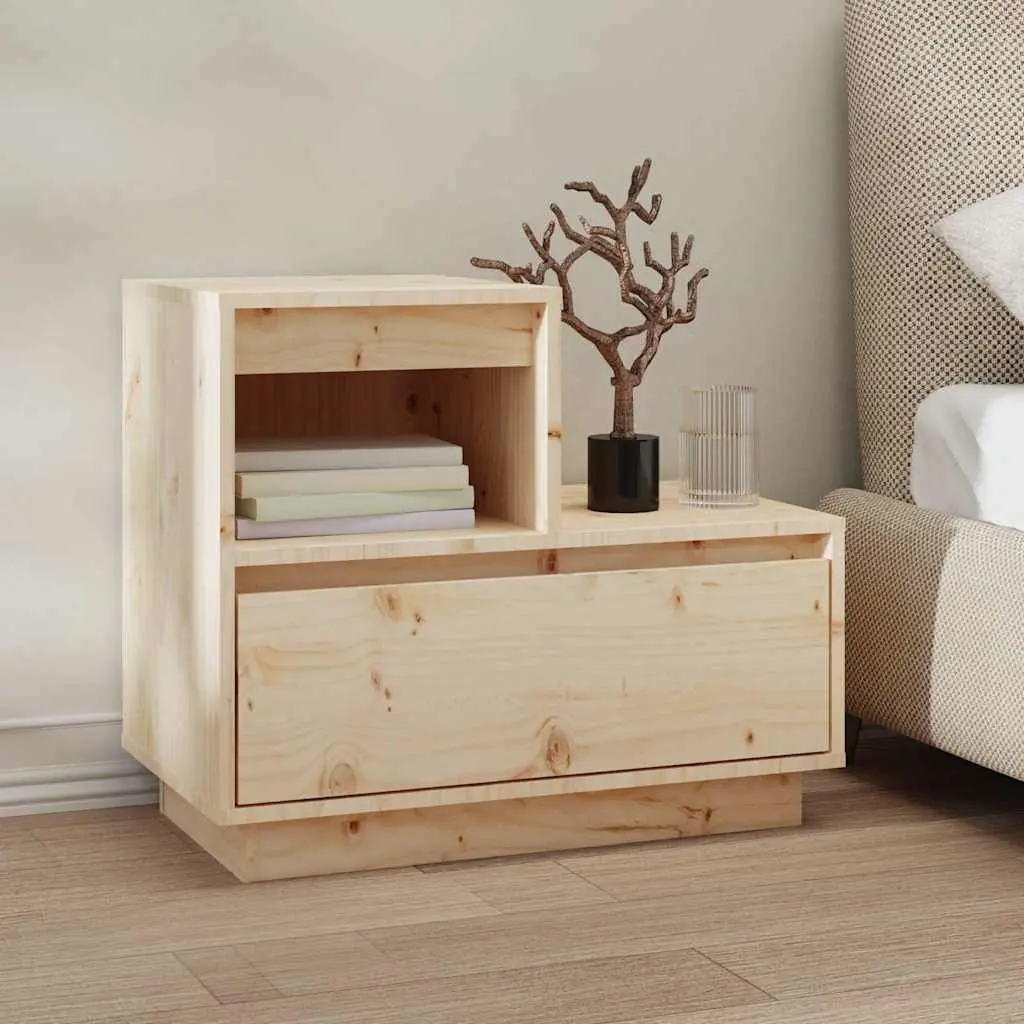 Solid Wood Pine Bedside Cabinet with Storage