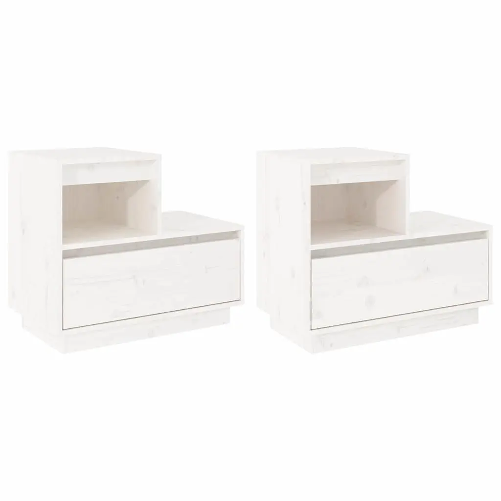 White Bedside Cabinets 2 pcs Solid Pine Wood