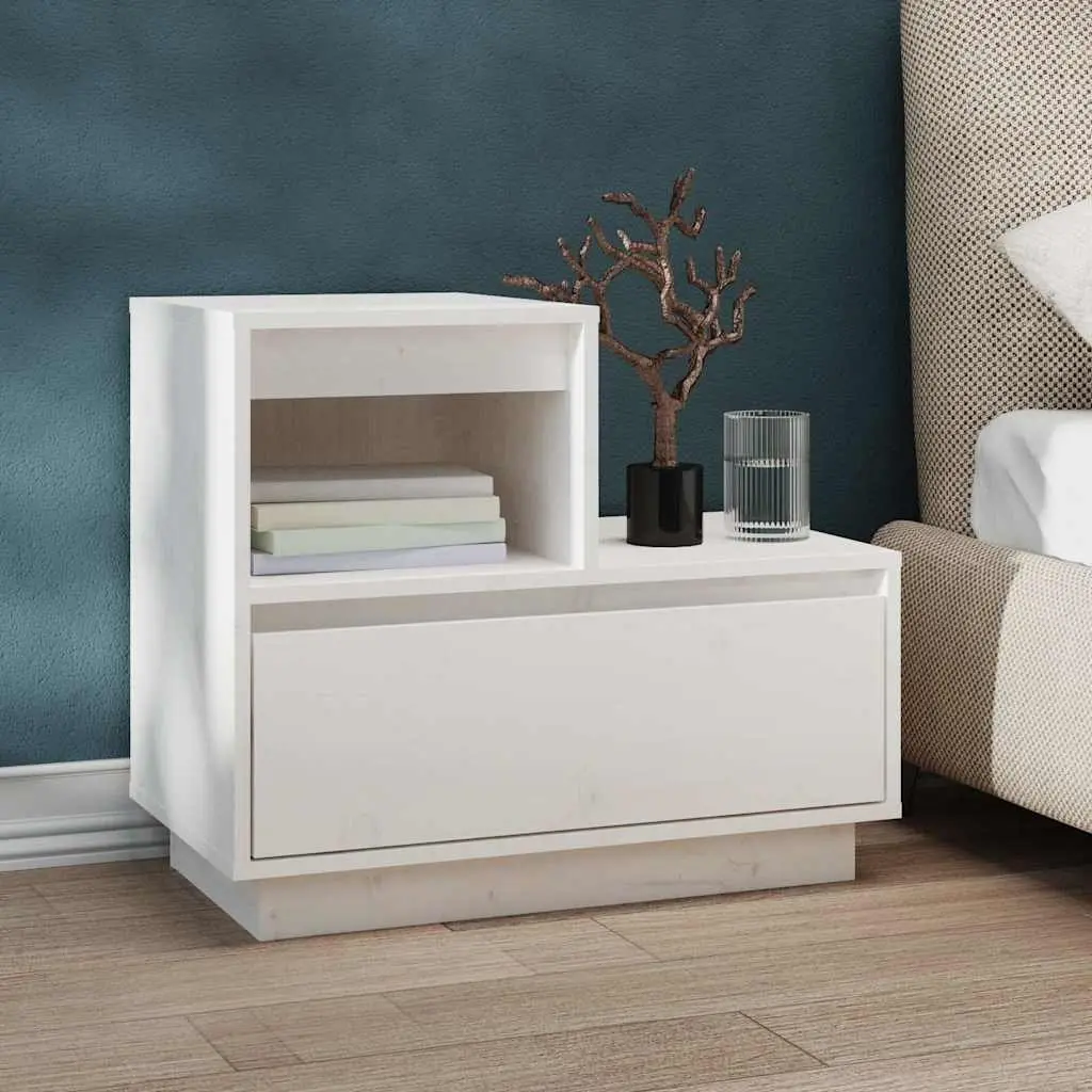 White Bedside Cabinets 2 pcs Solid Pine Wood