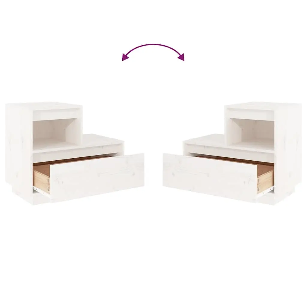 White Bedside Cabinets 2 pcs Solid Pine Wood