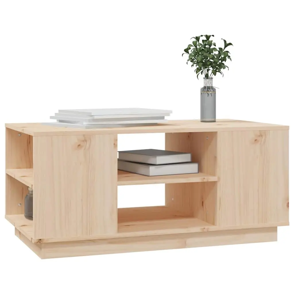 Solid Pine Wood Coffee Table with Storage Compartments