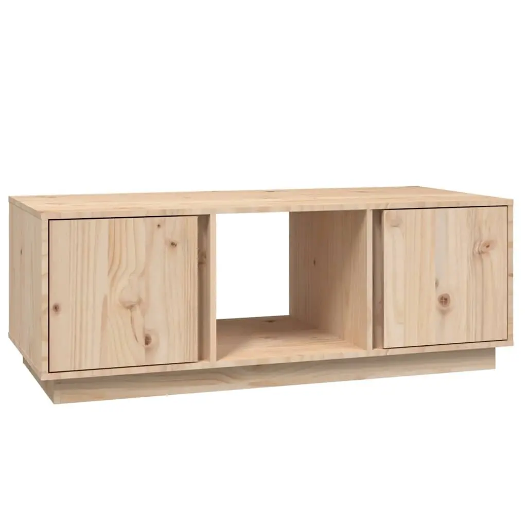 Brown Solid Pine Wood Coffee Table with Storage Compartment