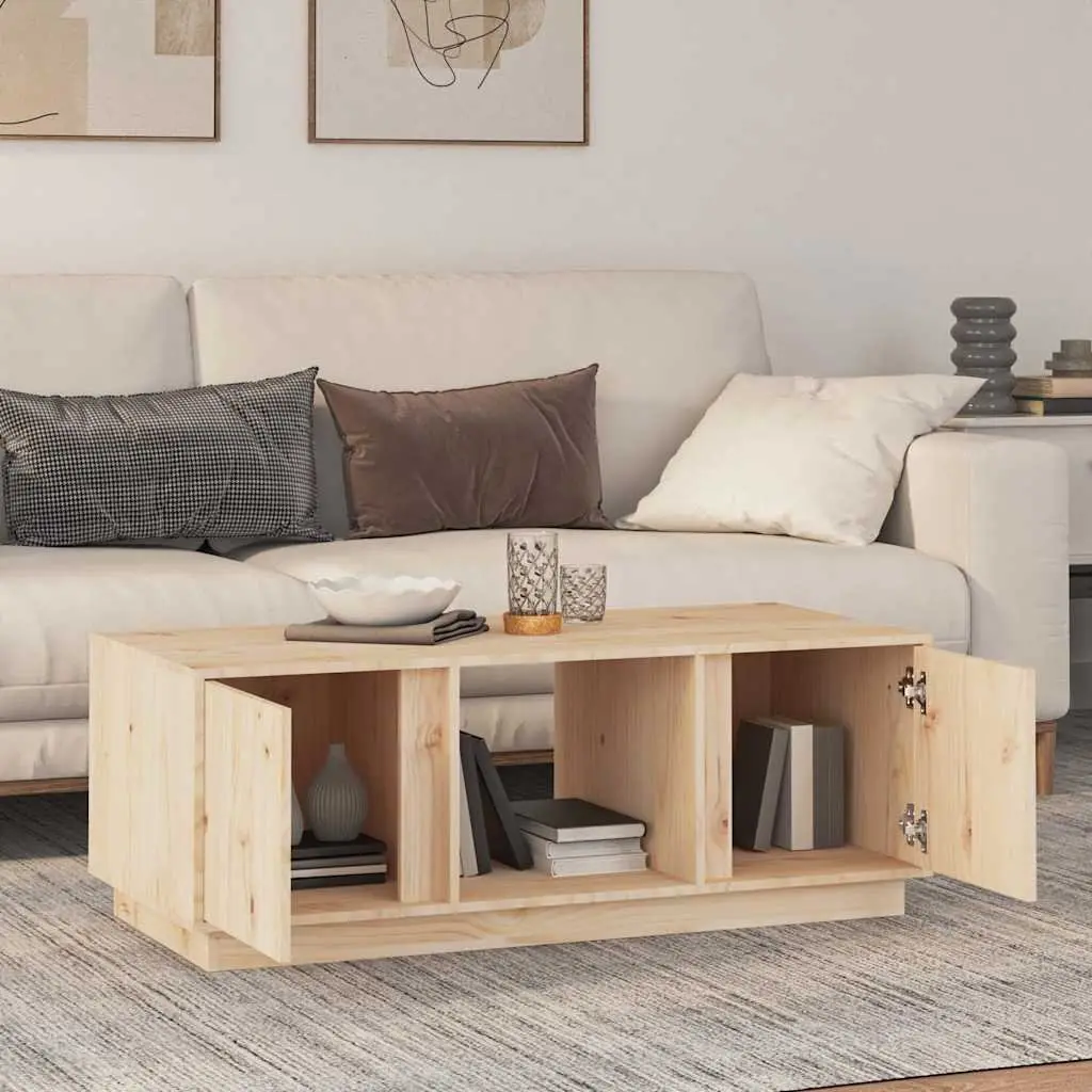 Brown Solid Pine Wood Coffee Table with Storage Compartment