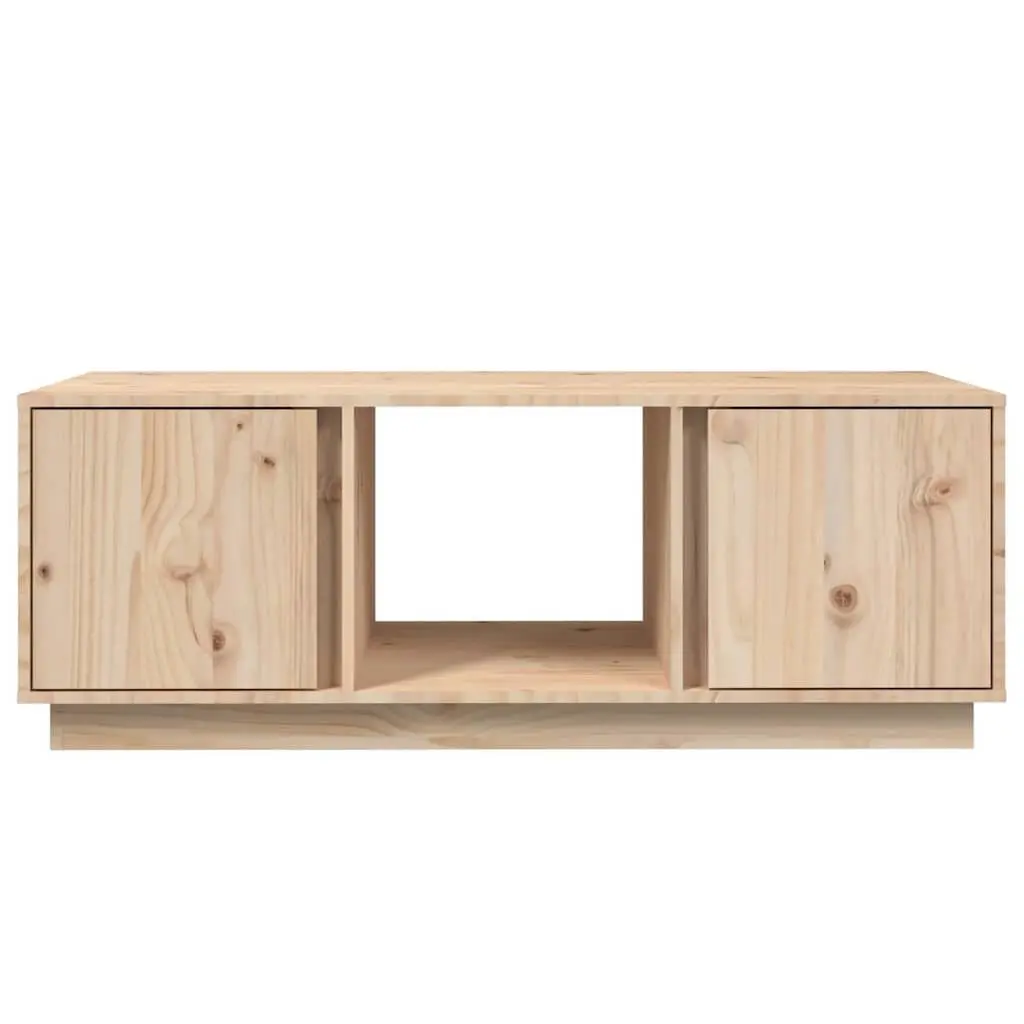 Brown Solid Pine Wood Coffee Table with Storage Compartment