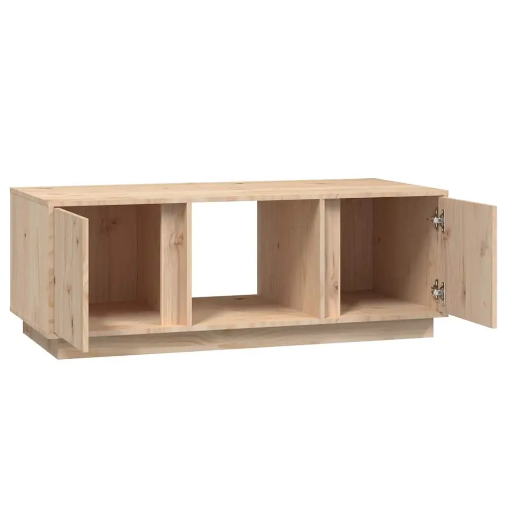 Brown Solid Pine Wood Coffee Table with Storage Compartment