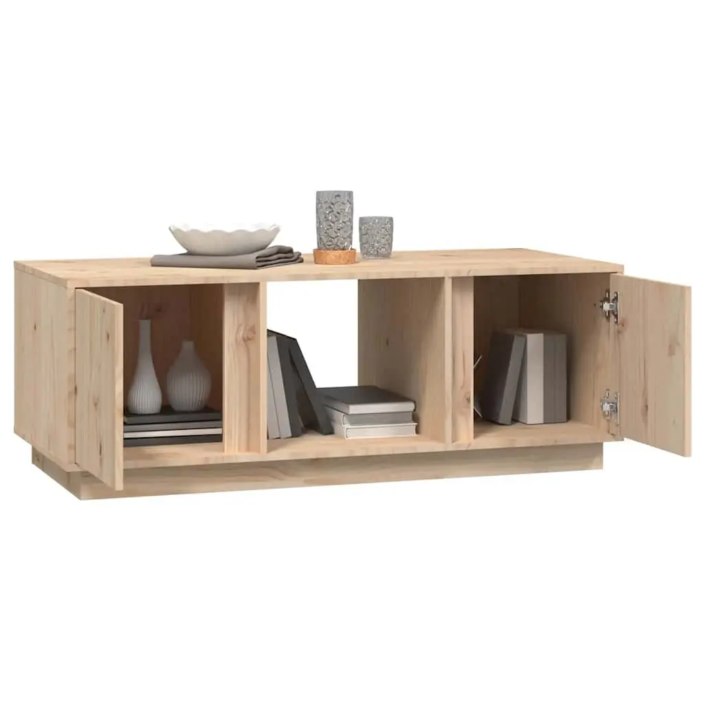 Brown Solid Pine Wood Coffee Table with Storage Compartment