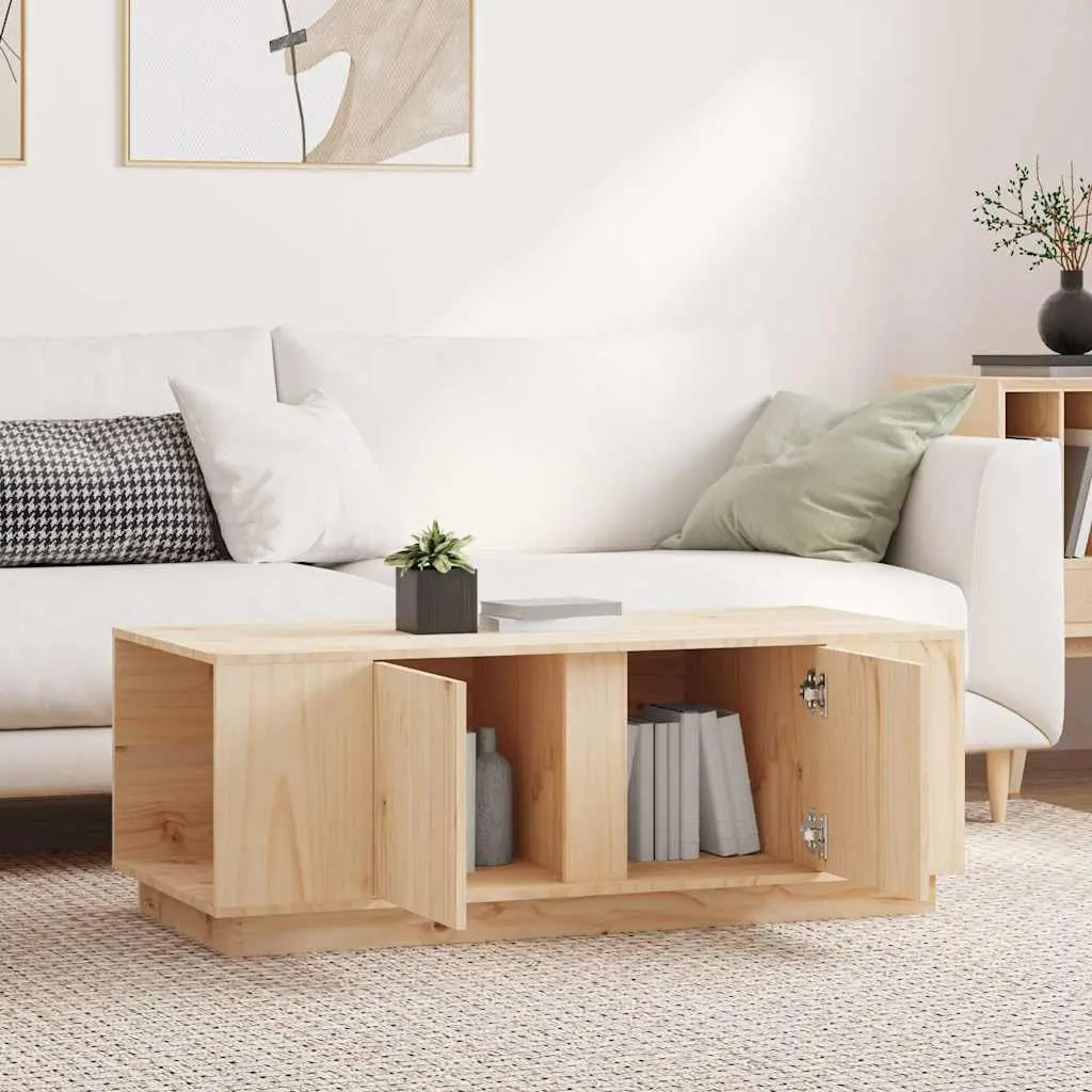 Solid Pine Wood Coffee Table with Storage Compartment