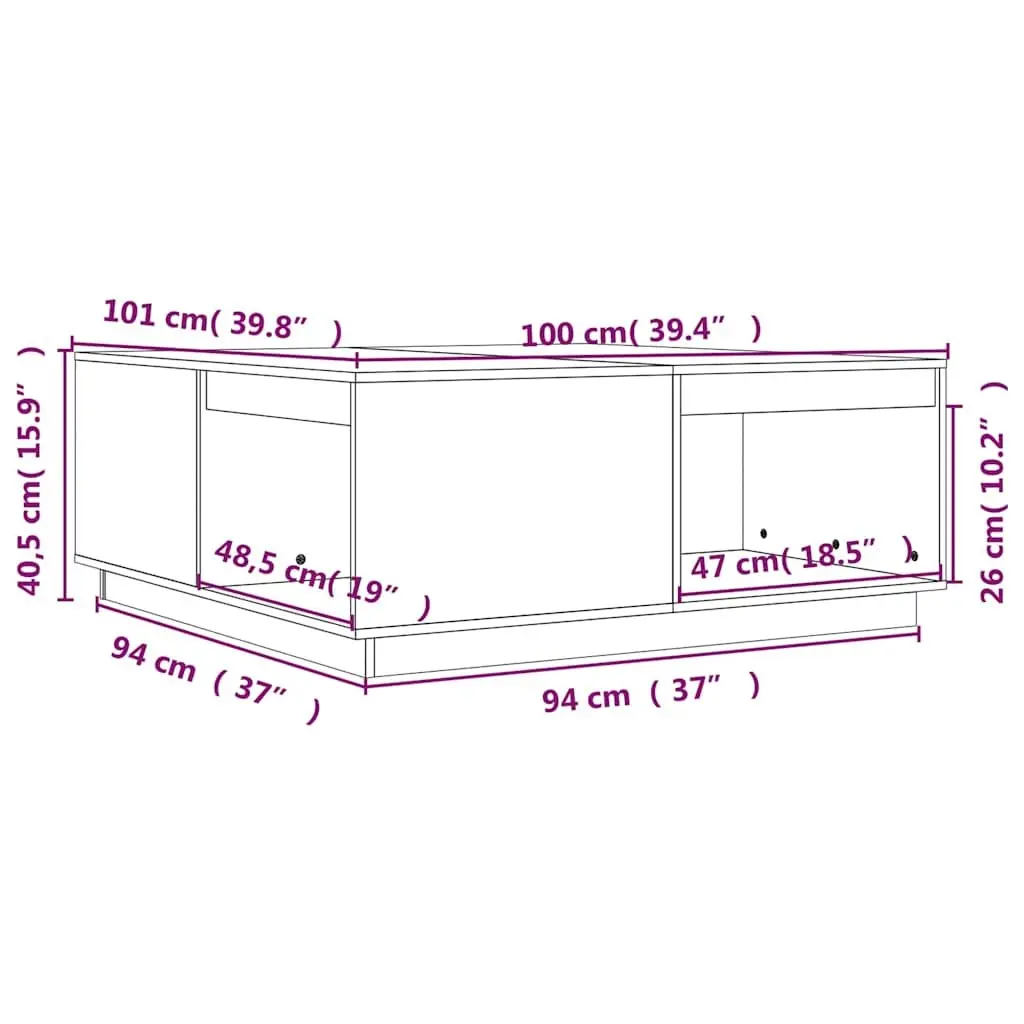 Coffee Table Solid Pine Wood 100x101x40.5cm Brown