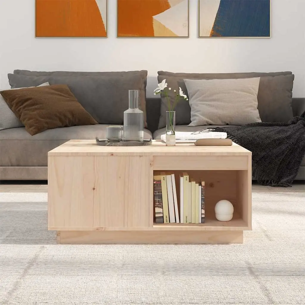 Brown Solid Pine Wood Coffee Table with Storage 80x81x36.5 cm