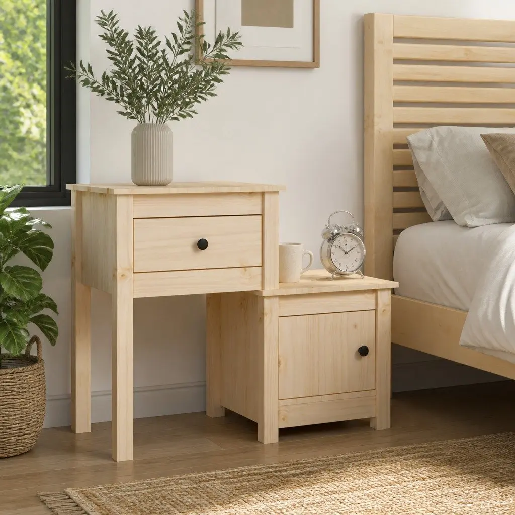 Solid Pine Bedside Cabinet with Drawer and Door