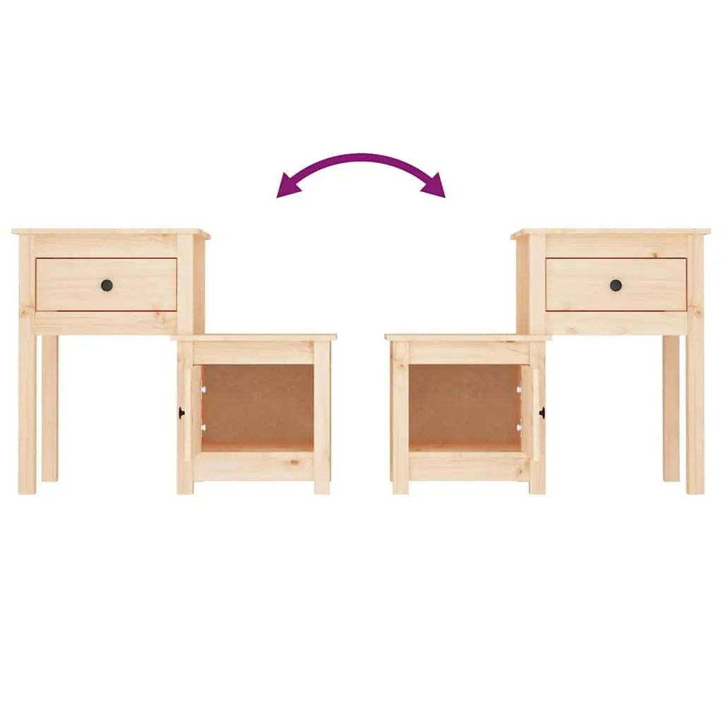Solid Wood Pine Bedside Cabinets Set of 2
