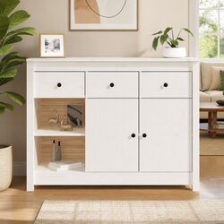 Elegant White Wooden Sideboard with 3 Drawers and 6 Compartments