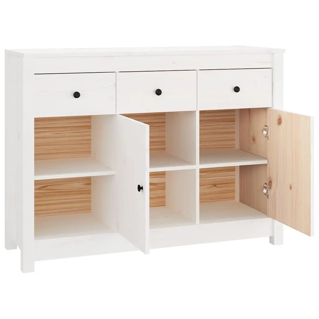 Wooden Sideboard Solid Pine Wood 100 x 35 x 74 cm White 3 Drawers 6 Compartments