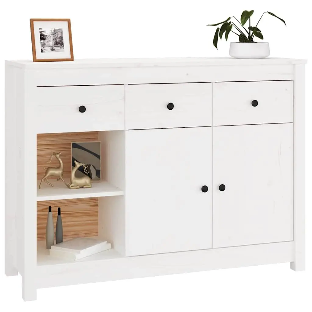 Wooden Sideboard Solid Pine Wood 100 x 35 x 74 cm White 3 Drawers 6 Compartments