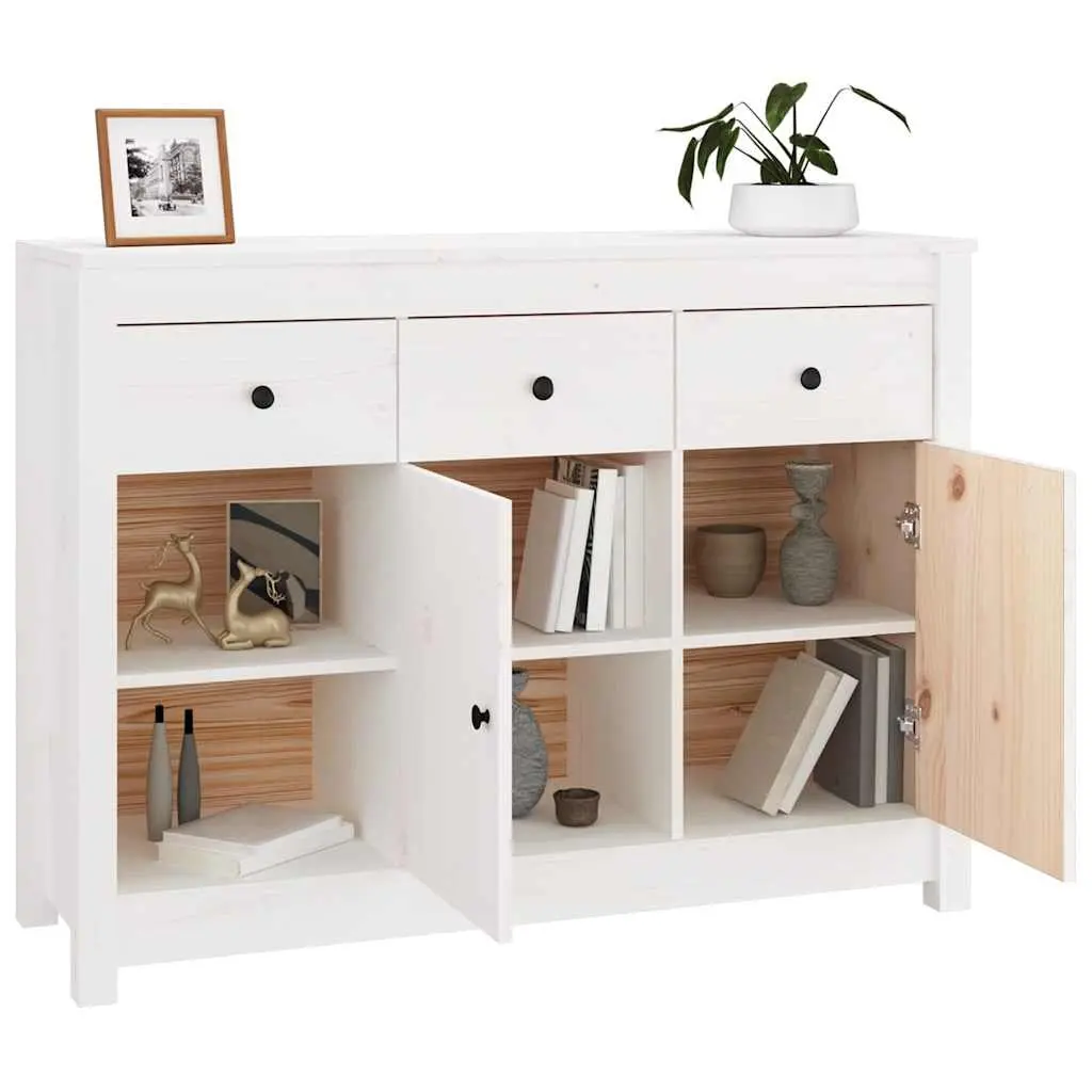 Wooden Sideboard Solid Pine Wood 100 x 35 x 74 cm White 3 Drawers 6 Compartments