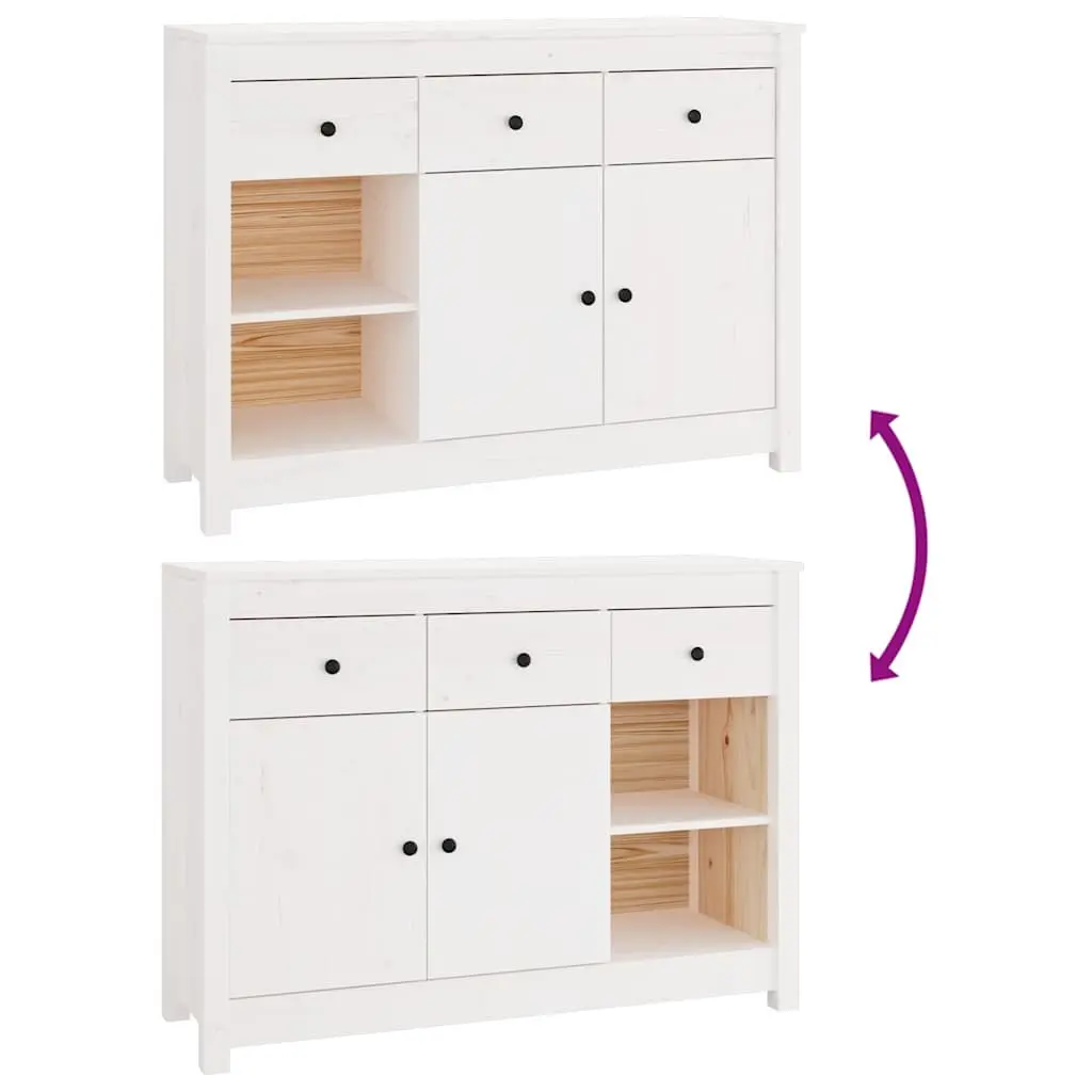 Wooden Sideboard Solid Pine Wood 100 x 35 x 74 cm White 3 Drawers 6 Compartments