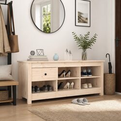 Solid Pine Wooden Shoe Cabinet 110x38x45.5 cm in Brown