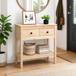 Stylish Solid Pine Wood Console Table with Storage