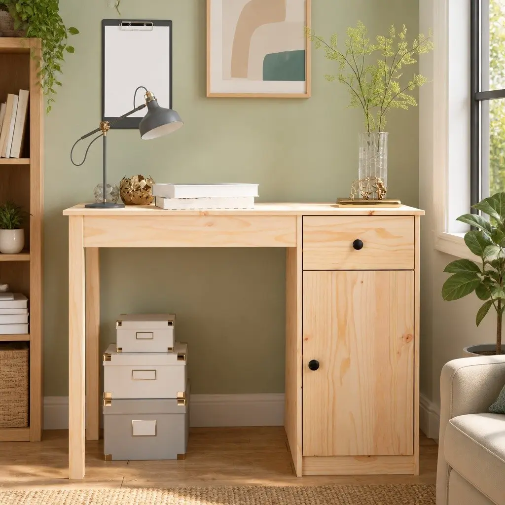 Solid Wood Pine Desk 100x50x75cm Brown