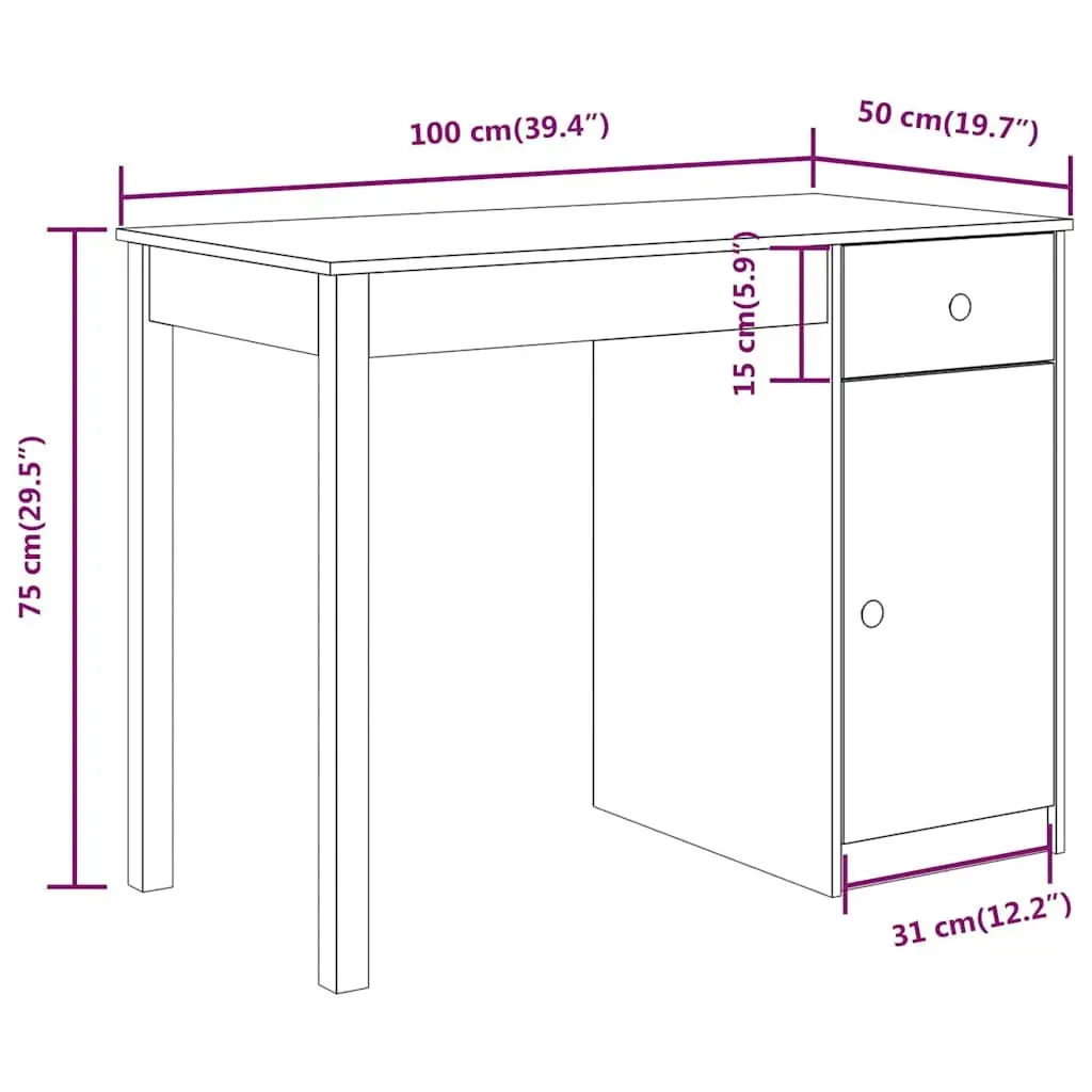 Solid Wood Pine Desk 100x50x75cm Brown