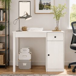 Durable Solid Wood Pine Desk White 100x50x75 cm