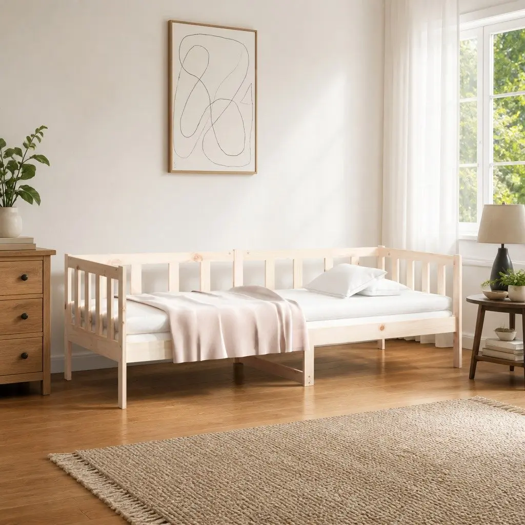 Day Bed Pine Wood 90x190 cm Brown Frame