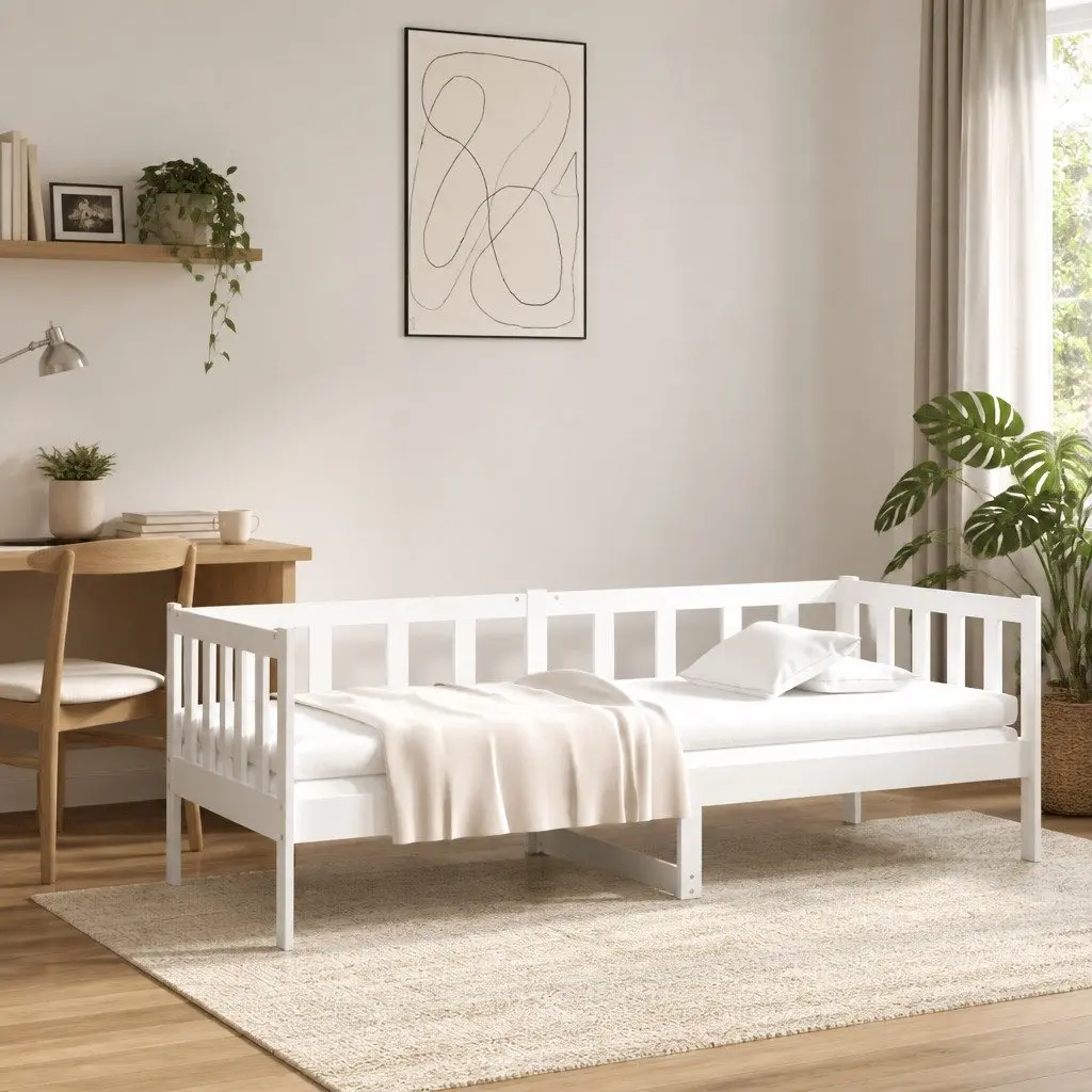 Solid Pine Wood Day Bed in White 90x190 cm