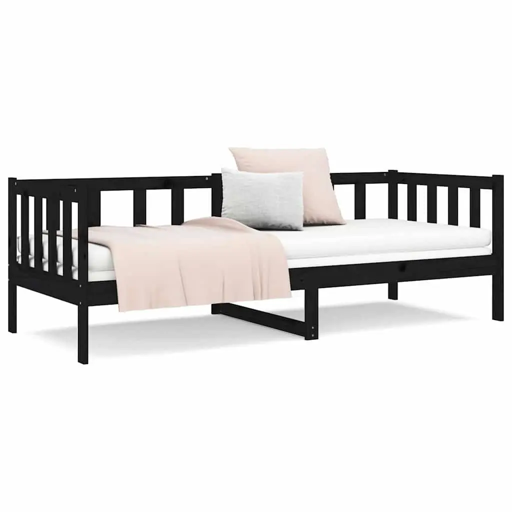 Solid Pine Wood Day Bed Frame in Black 90x190cm