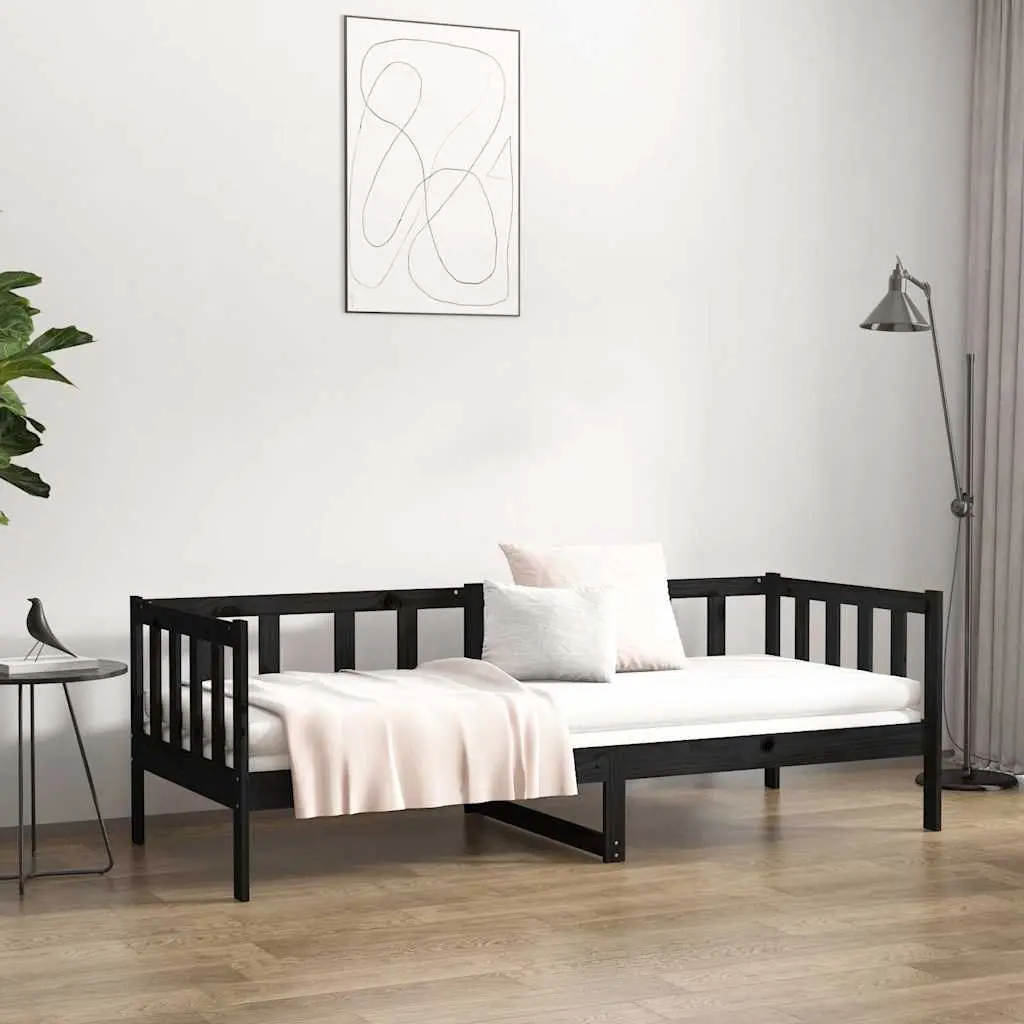 Solid Pine Wood Day Bed Frame in Black 90x190cm