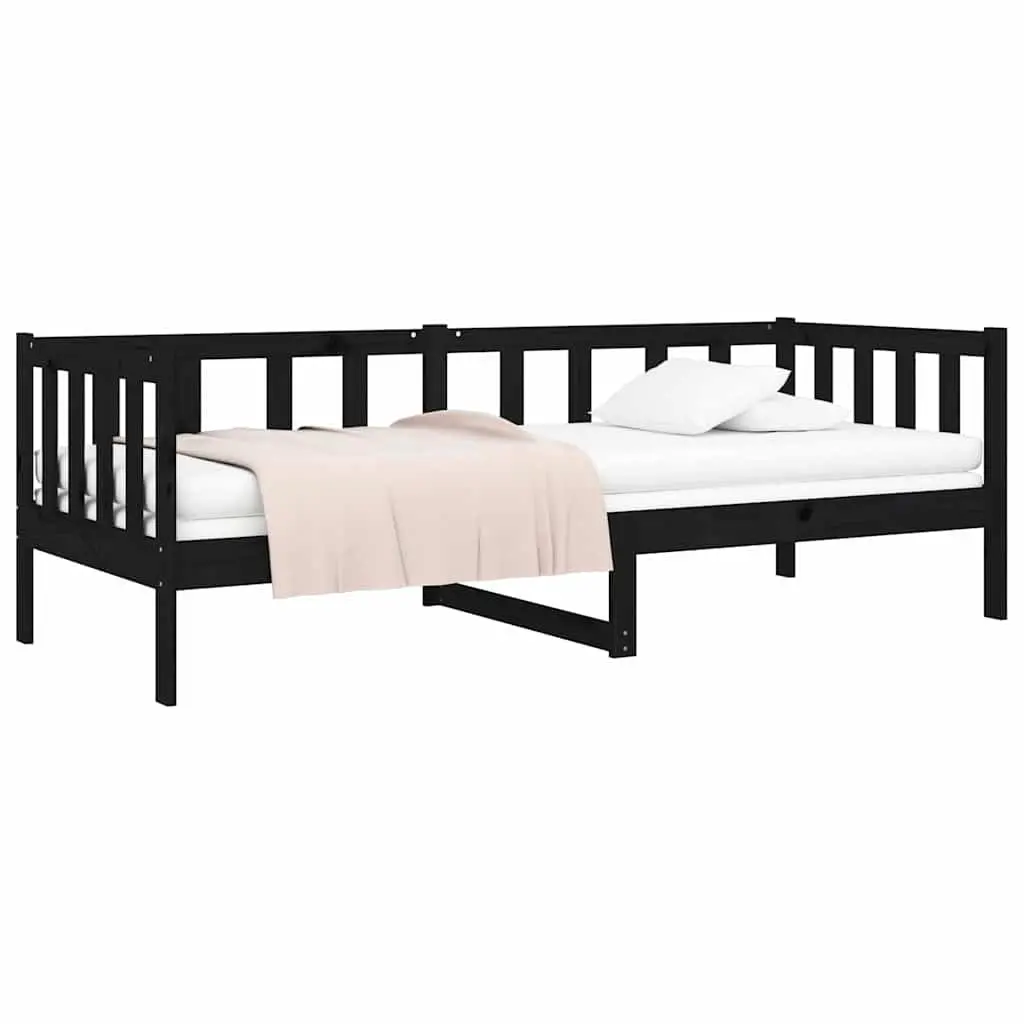 Solid Pine Wood Day Bed Frame in Black 90x190cm
