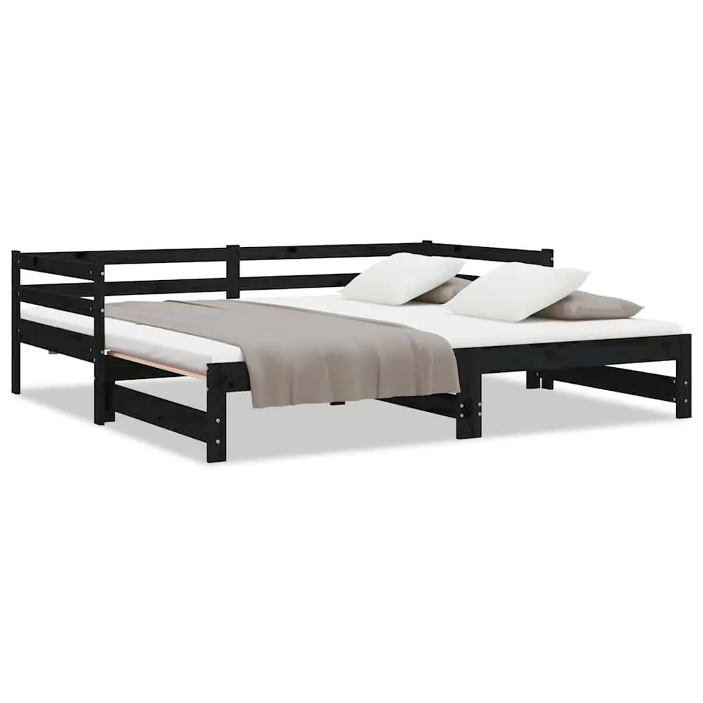 Black Slatted Wooden Pull-Out Day Bed Frame 90x190 cm