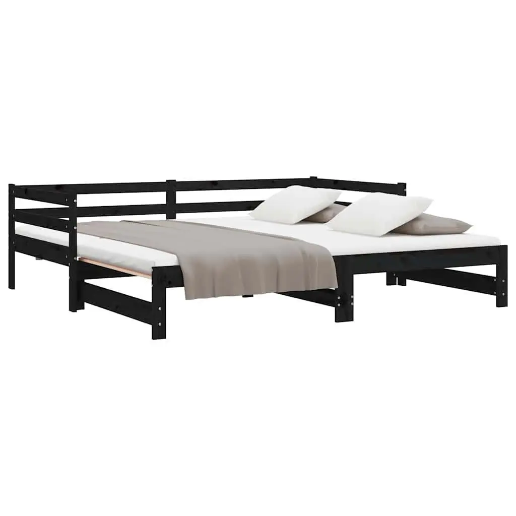 Black Slatted Wooden Pull-Out Day Bed Frame 90x190 cm