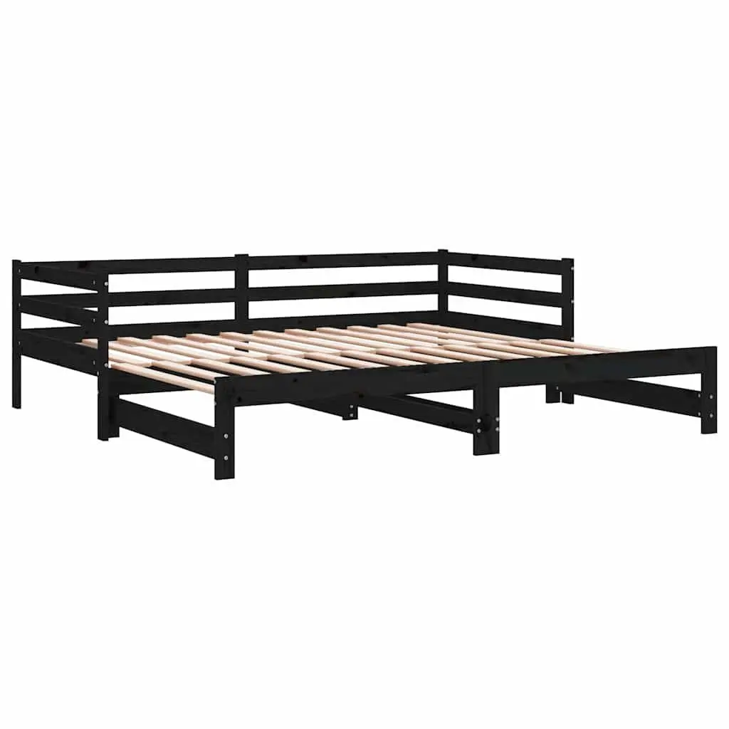 Black Slatted Wooden Pull-Out Day Bed Frame 90x190 cm