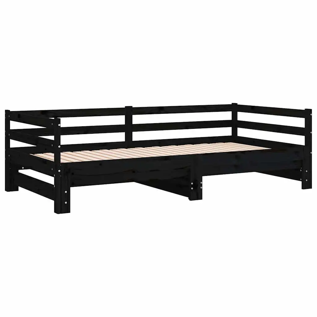 Black Slatted Wooden Pull-Out Day Bed Frame 90x190 cm