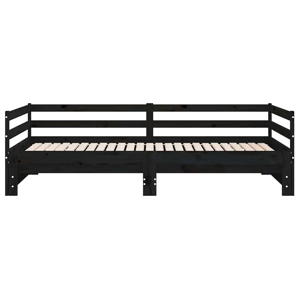 Black Slatted Wooden Pull-Out Day Bed Frame 90x190 cm