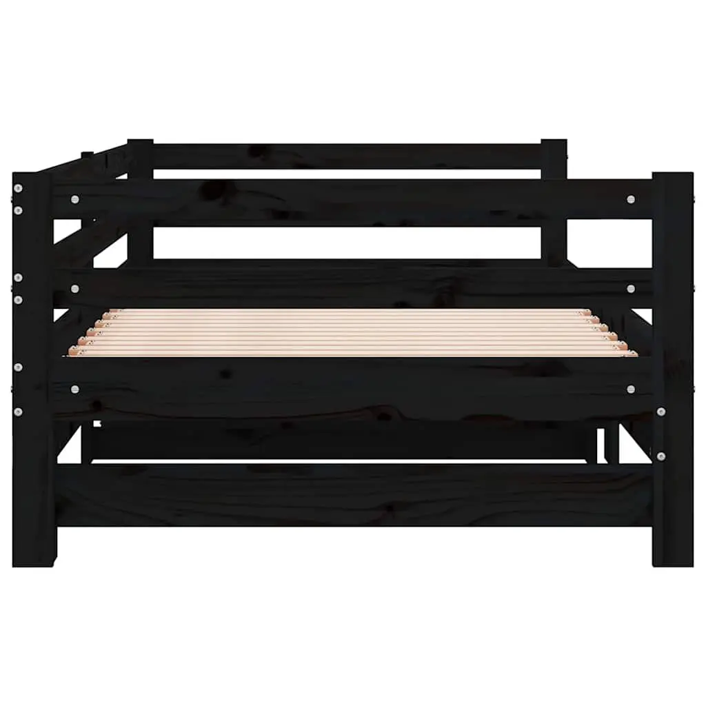 Black Slatted Wooden Pull-Out Day Bed Frame 90x190 cm