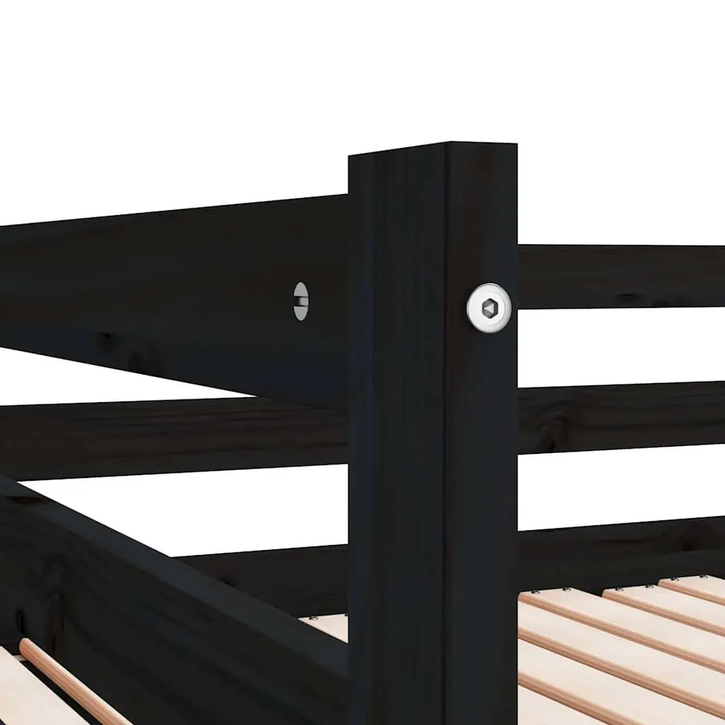 Black Slatted Wooden Pull-Out Day Bed Frame 90x190 cm